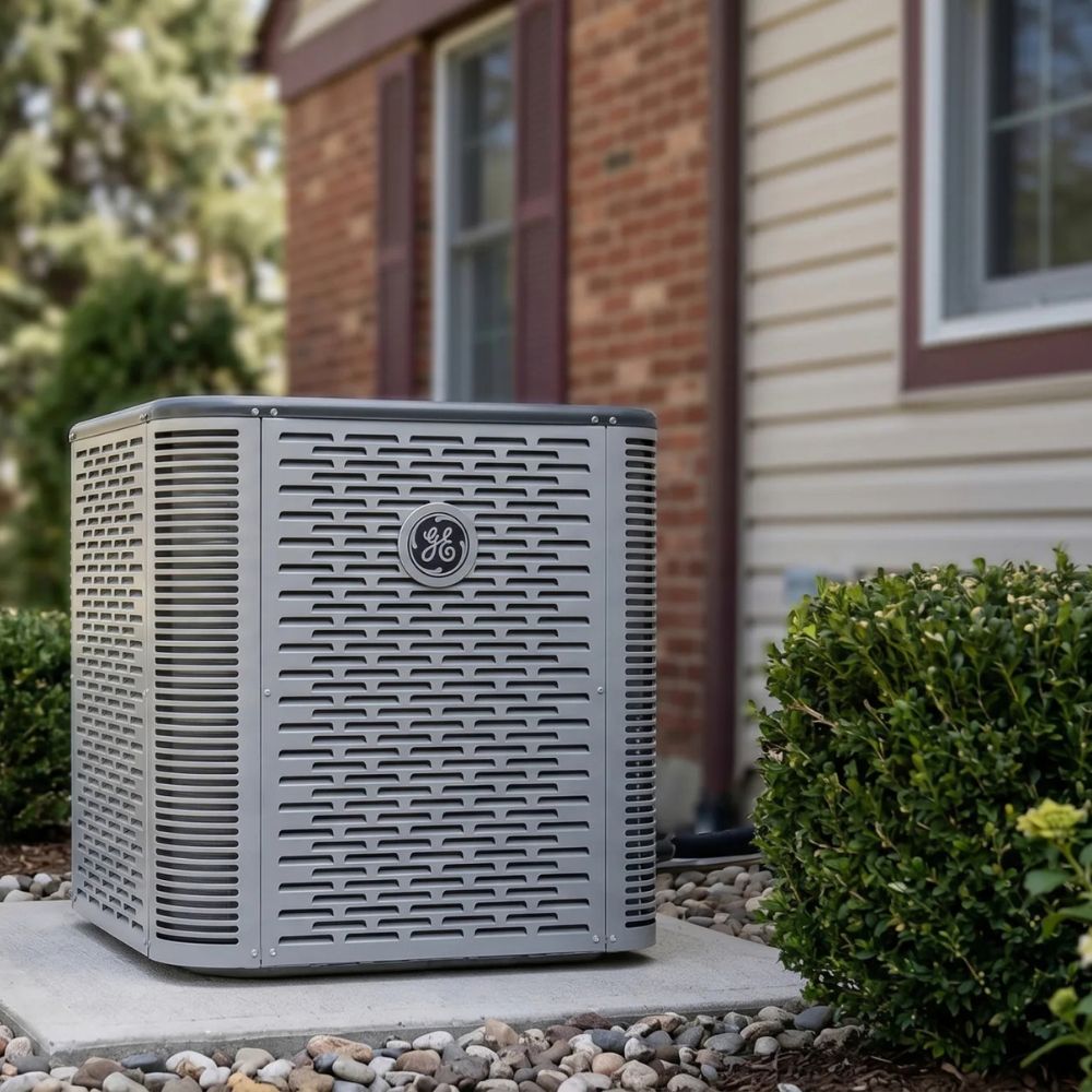 Outdoor air conditioning condenser unit at a residential property